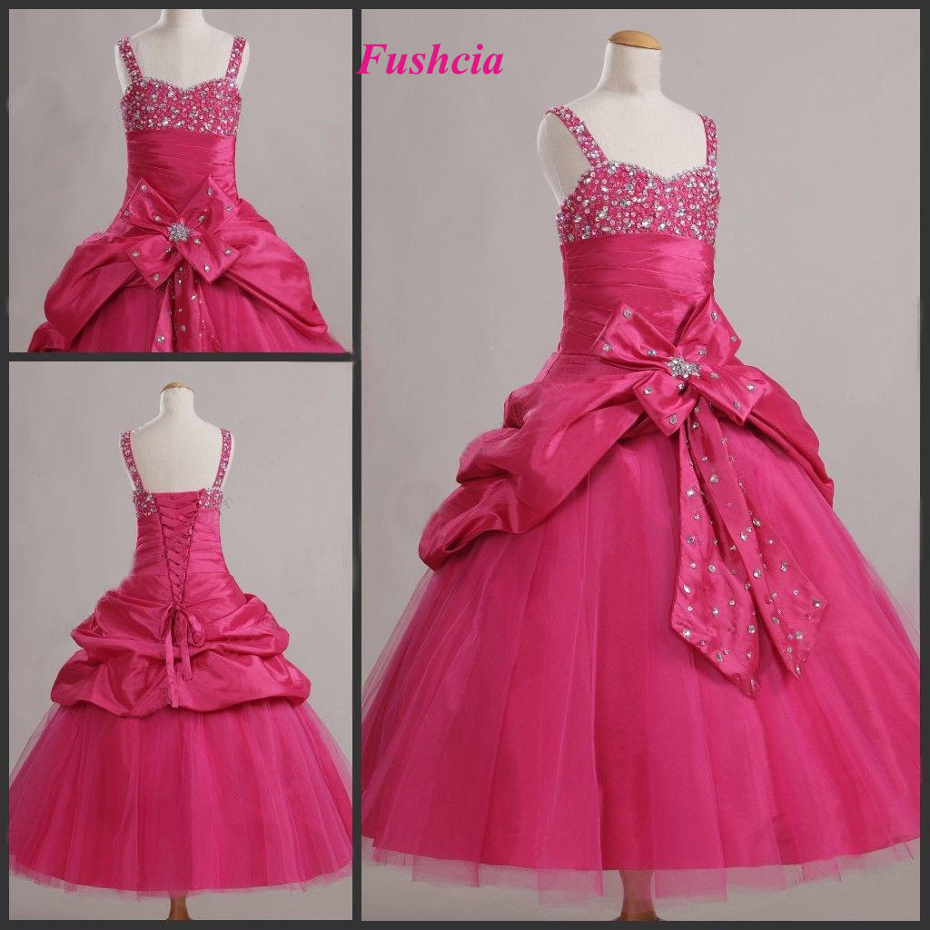 Lovely Green Blue Red Pink Straps Flower Girl Dress Girl's Pageant Dresses Birthday Dresses Girl's Skirt Custom SZ 2 4 6 8 10 12 T424019