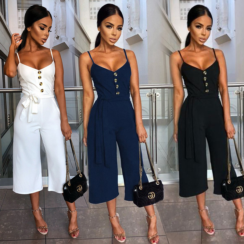 2020 Summer Women Lace Up Button Spaghetti Strap Backless Jumpsuits Ladies Casual Ankle Length Pants Single Breasted Playsuits, White
2020 Summer Women Lace Up Button Spaghetti Strap Backless Jumpsuits Ladies Casual Ankle Length Pants Single Breasted Playsuits, White