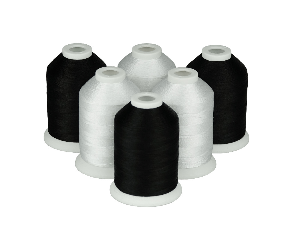 Simthread Polyester Embroidery Machine Thread 120D/2 40WT White or Black - 1000M/spool, 6 Spools/kit, 3 white 3 black
Simthread Polyester Embroidery Machine Thread 120D/2 40WT White or Black - 1000M/spool, 6 Spools/kit, 3 white 3 black