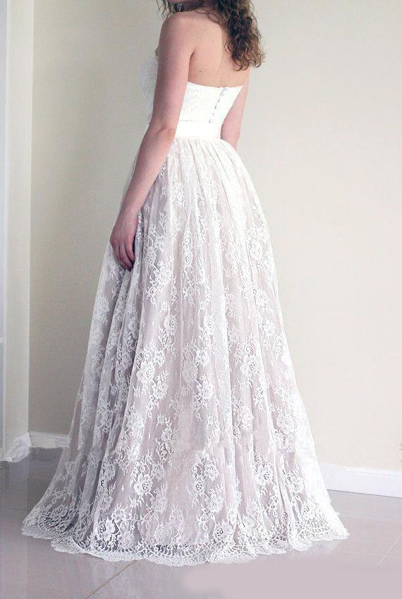 White Lace Long Wedding Dress Sexy Strapless Bridal Wedding Dress Simple Beach A Line Wedding Dress vestidos noiva