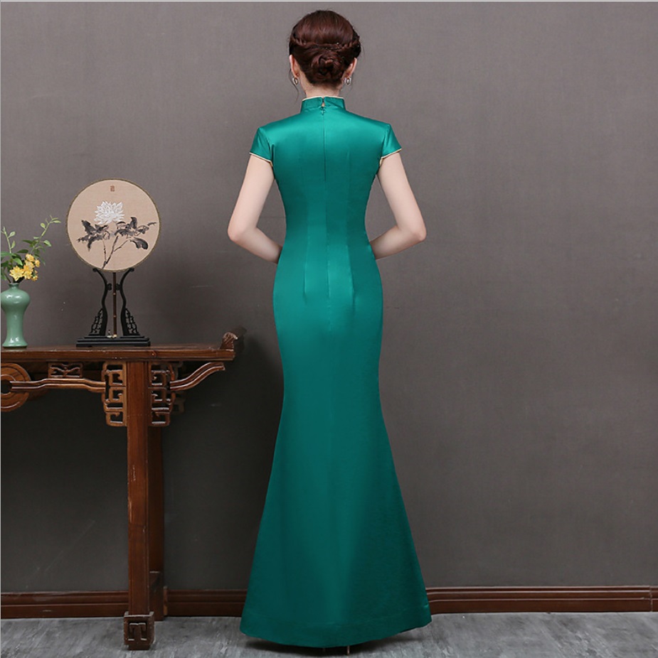 New Chinese traditional dress oriental qipao short sleeve national style party dress robe women Chinese modern cheongsam gown