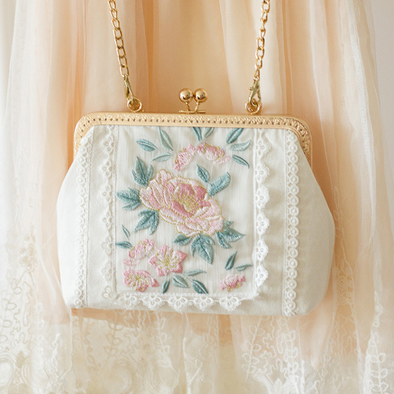Bag Embroidery Bag Manual Lace Hanfu, White