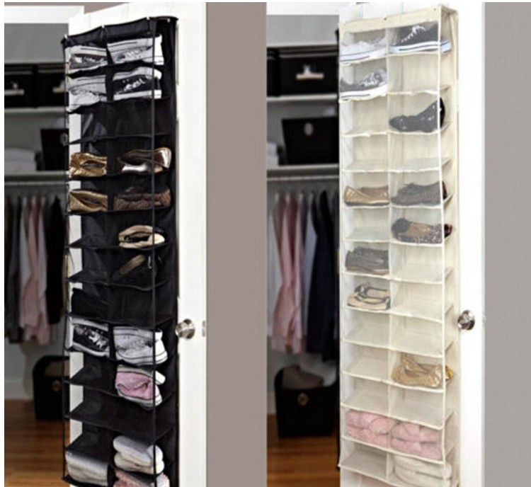 Household Useful 26 Pocket Shoe Rack Storage Organizer Holder, Folding Door Closet Hanging Space Saver with 3 Color