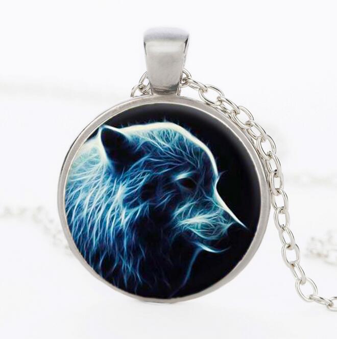 New wolf totem time gemstone pendant necklace sweater chain DJN333 mix order Pendant Necklaces jewelry