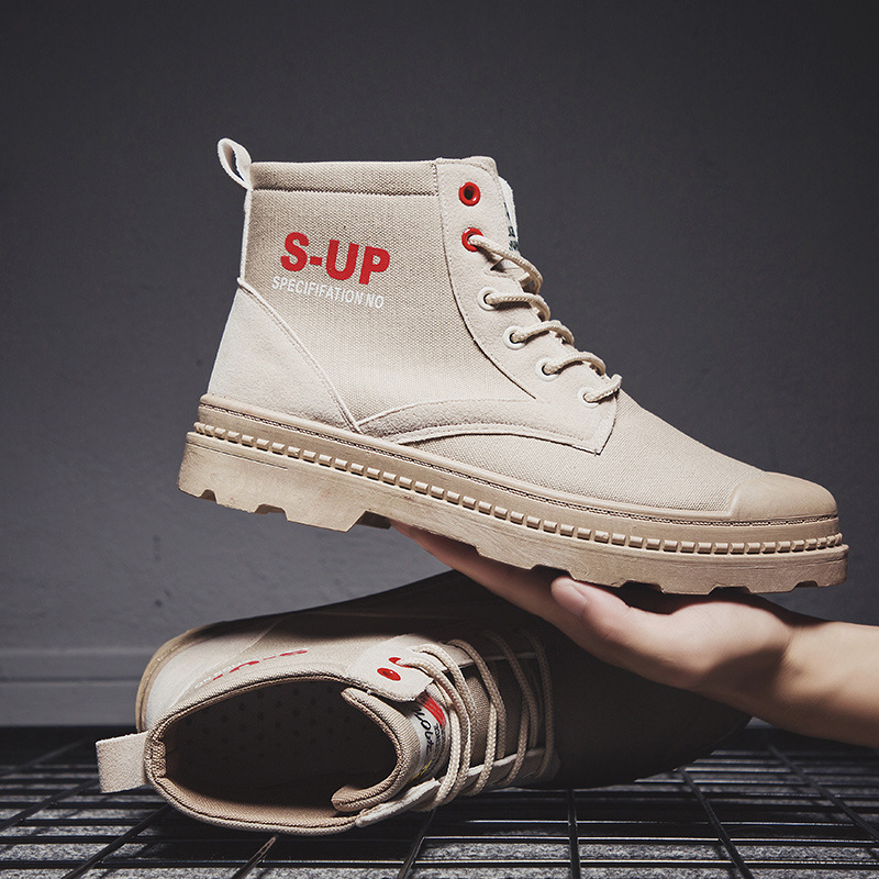 Pop new men's boots in autumn and winter 2019 Vintage high top canvas Martin fashion trend Boots Men's wolf