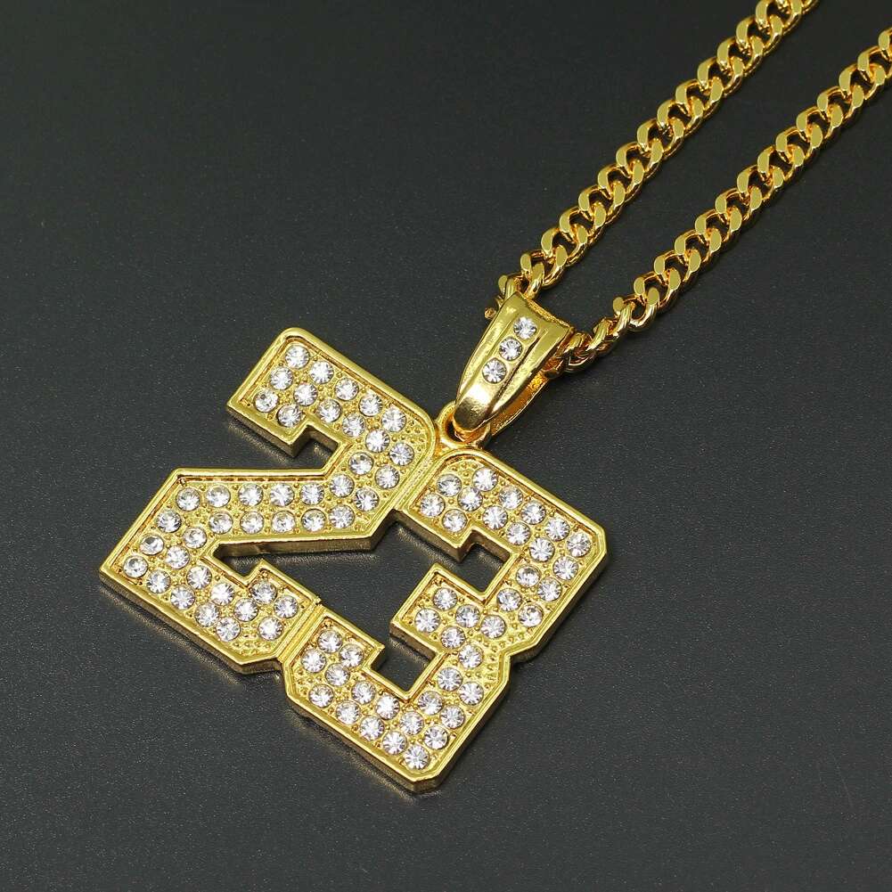 hip hop number 23 diamonds pendant necklaces for men golden silver alloy rhinestone luxury necklace Cuban link chain fashion jewel
