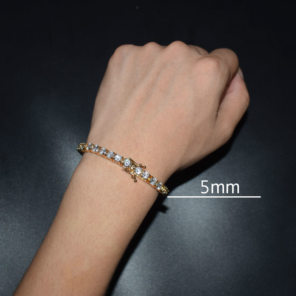 5mm 4mm 3mm Iced Out Diamond Tennis Bracelet Zirconia Triple Lock Hiphop Jewelry 1 Row Cubic Hip Hop Luxury Mens Bracelets