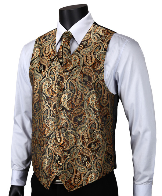 VE14 Gold Brown Paisley Top Design Wedding Men 100% Silk Waistcoat Vest Pocket Square Cufflinks Cravat Set for Suit Tuxedo, As pic
VE14 Gold Brown Paisley Top Design Wedding Men 100% Silk Waistcoat Vest Pocket Square Cufflinks Cravat Set for Suit Tuxedo, As pic
