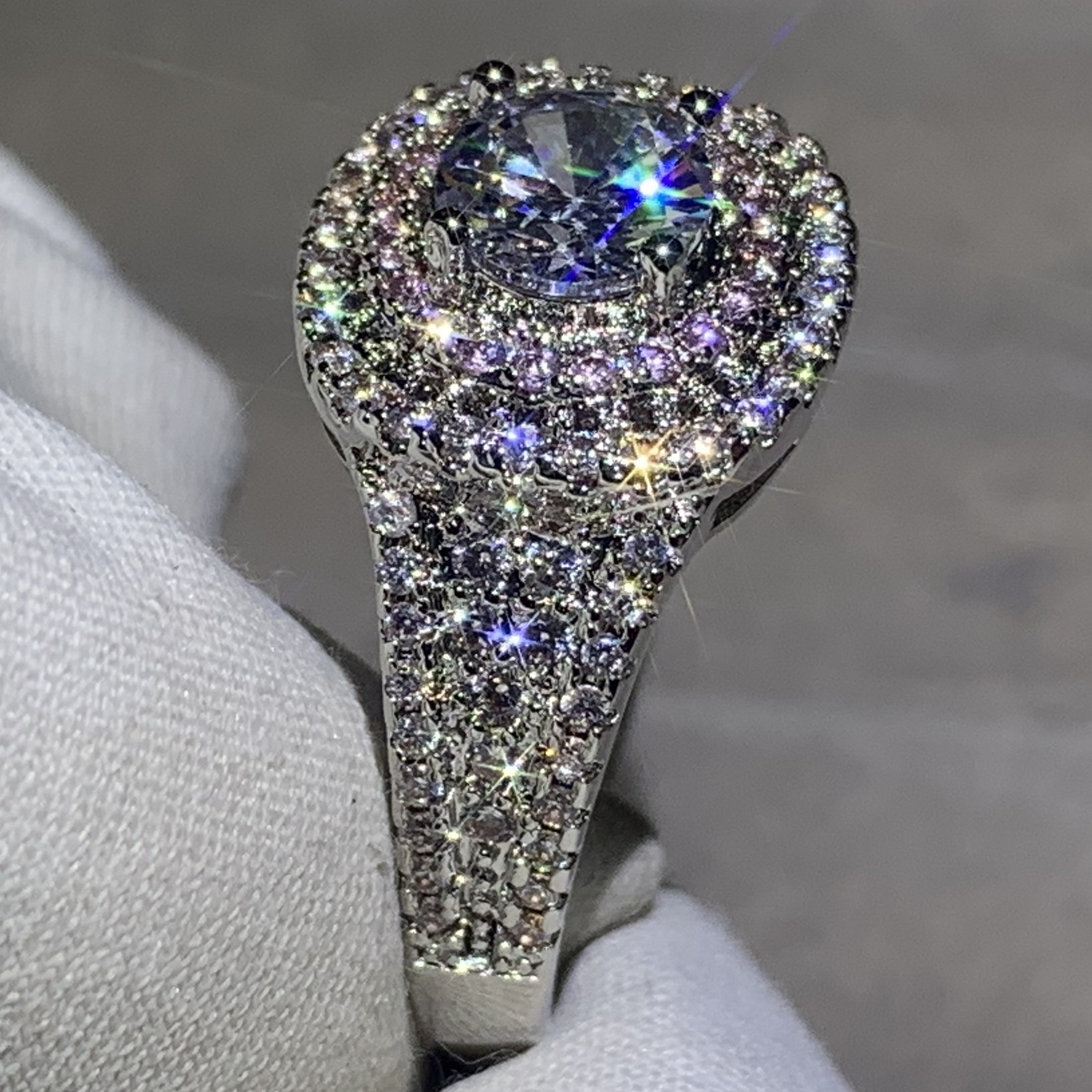 Stunning Sterg Sier White & Pink Sapphire CZ Dia Band Ring