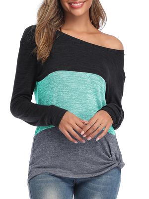 Explosion models 2021 autumn and winter new casual bat sleeve round neck loose color matching kinky tops T-shirt support mixed batch