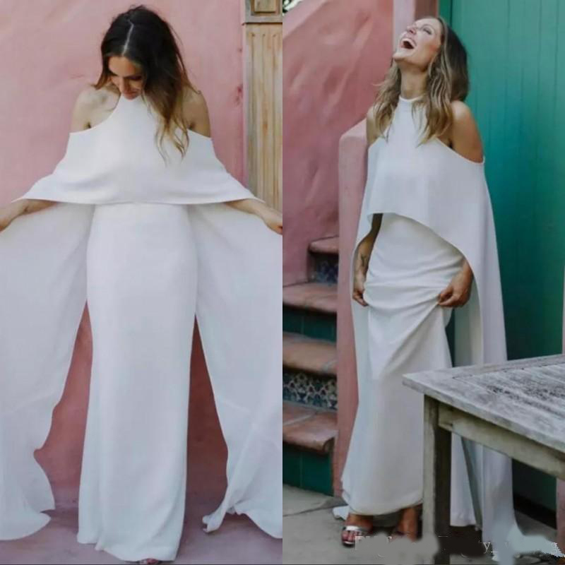 Sexy White Chiffon Mermaid Wedding Dresses With Wrap 2020 Two Pieces Plus Size BOho Beach Bridal Party Gowns For Arabic Vestidos De Novia