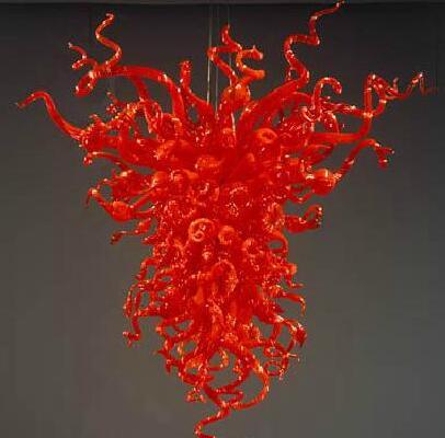 Modern Home Lamps Red Crystal Chandeliers Lights Art Decor Beautiful LED Light Source Hand Blown Glass Hanging Chandelier