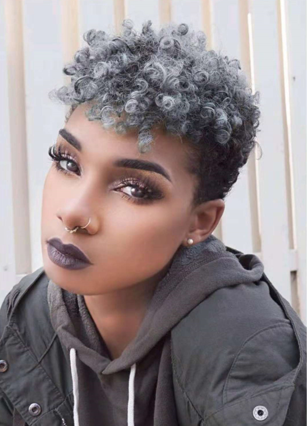 Hot Silver Grey kinky curly puff bun ponytail hairpiece 1pc 14inc Clip in brazilian remy kinky curly pony tail gray human hair extension