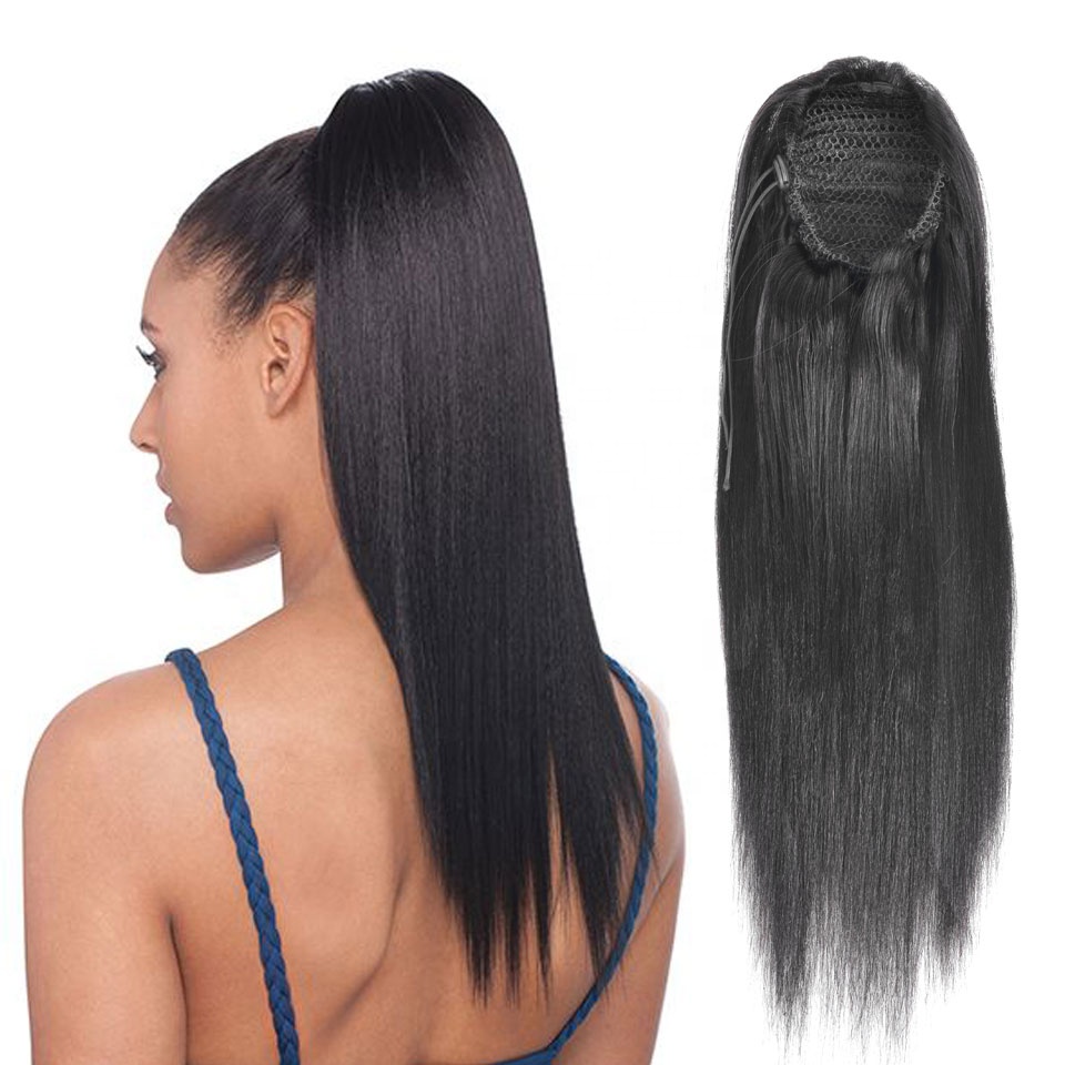 100 Human hair sleek silky straight pony tail hair extension long high celebrity simple ponytail hairpiece 140g double drawn full ends