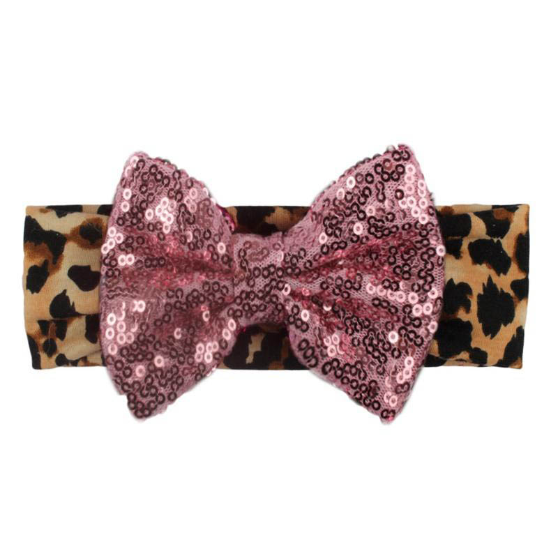 Girl Leopard Headband with sequin bow Infant Baby Girl Fashion hairband casual photo prop 8Colors choose