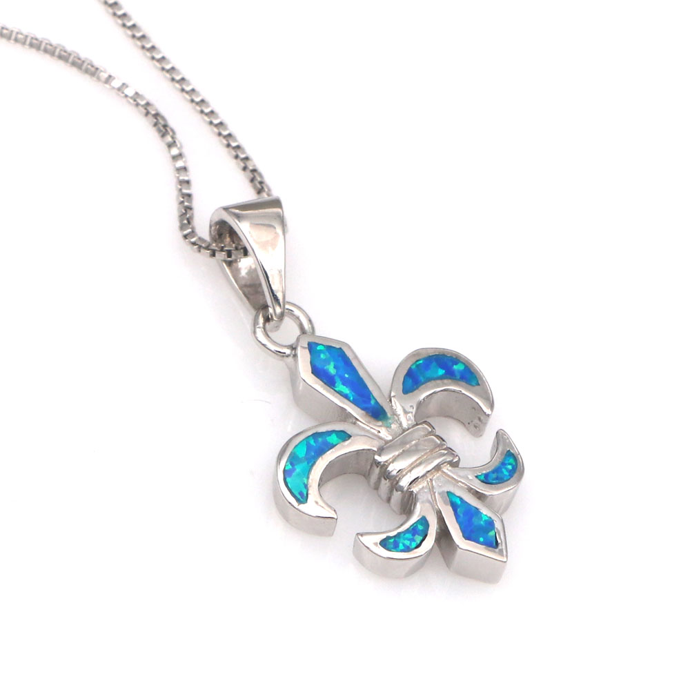 Wholesale- Simple blue opal pendant necklace for men and women Elegant European style classic pattern necklace for party gifts