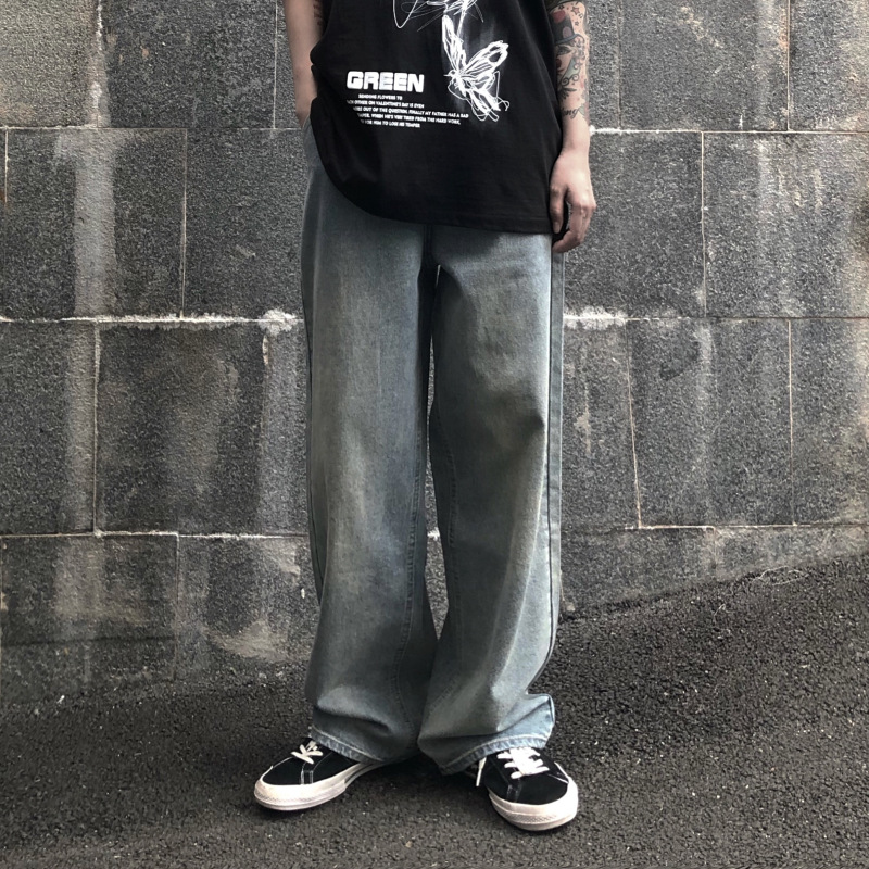 Washed Old Men039s Straight Jean Baggy Pants Loose Wide Legs Summer Retro Denim Trousers Ripped Jeans for Men Jean Homme Regula1484265