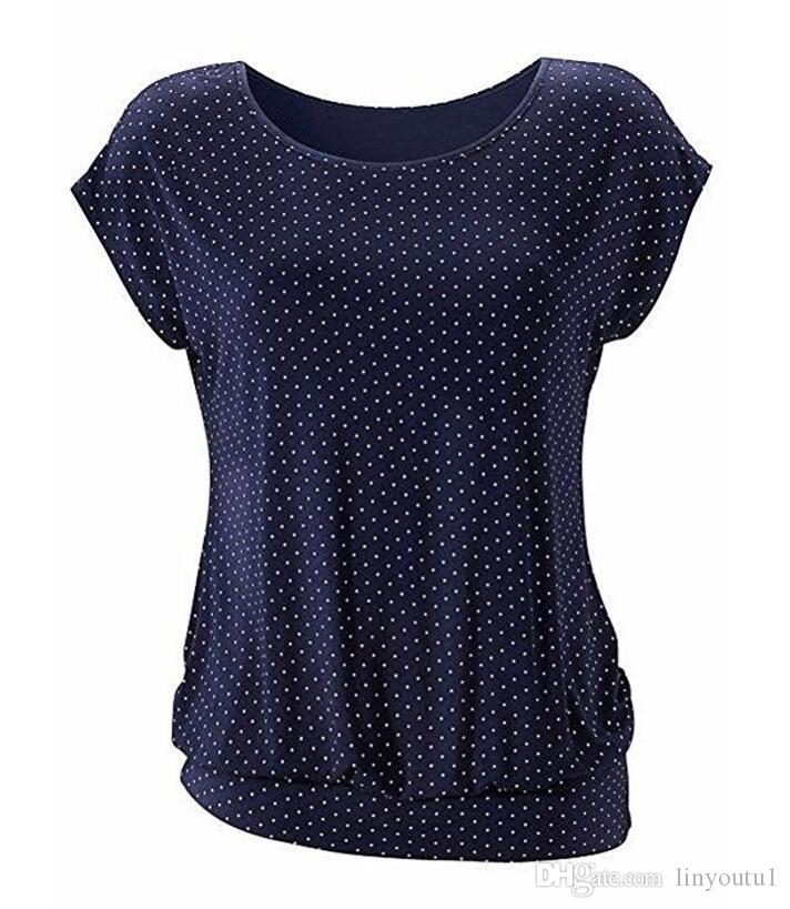2020 Vintage Polka Dot Print Summer T Shirt For Women Short Sleeve Slim T-shirt Round Neck Casual Female Tops Tees New
