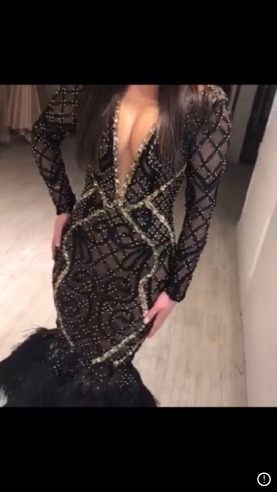 Black Luxury Feather Prom Dresses Long Sleeve Lace Beads V Neck Celebrity Evening Dress High Low Formal Party Wear