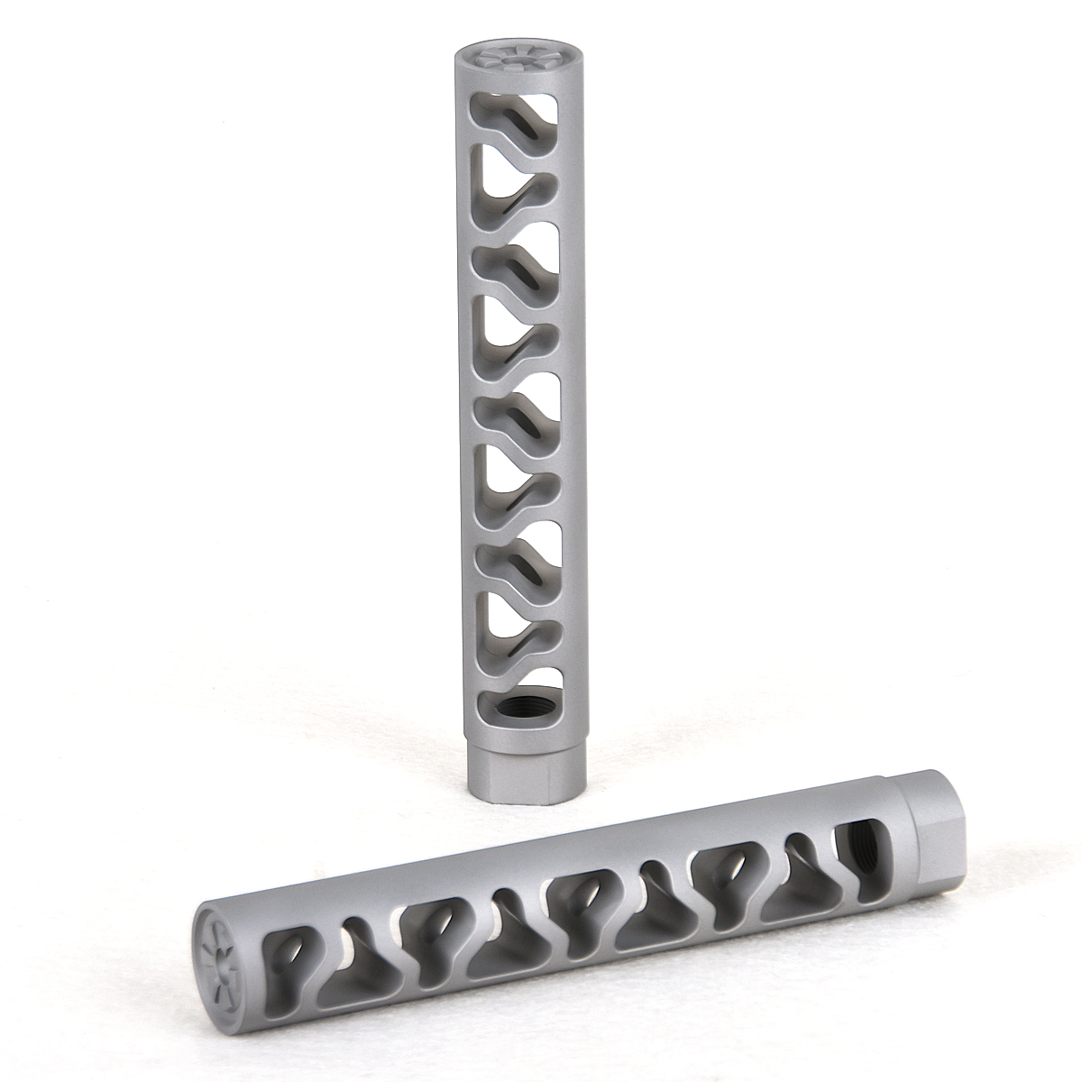 6inch Length Bead Blast Stainless Steel Compensator Muzzle Brake for .223 5.56 1/2x28 Threads OD 1.0" 
6inch Length Bead Blast Stainless Steel Compensator Muzzle Brake for .223 5.56 1/2x28 Threads OD 1.0"