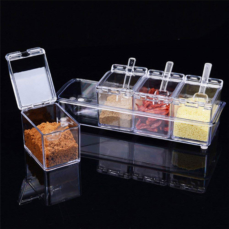 4pcs/set Clear Seasoning Rack Spice Pots Storage Container Condiment Jars Cruet with Cover and Spoon Kitchen Utensils Supplies
4pcs/set Clear Seasoning Rack Spice Pots Storage Container Condiment Jars Cruet with Cover and Spoon Kitchen Utensils Supplies