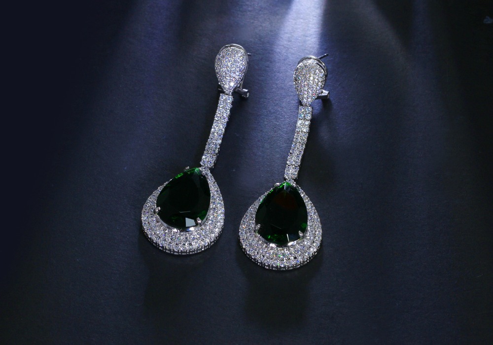 Fashion-Long Teardrop earring setting Big Big Green Clear and Black water drop stones High Quality Large earrings for party