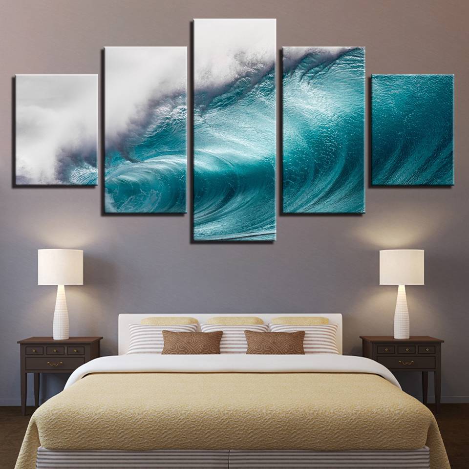Modern Canvas Paintings Wall Art HD Prints 5 Pieces Rolling Waves Pictures Ocean Sea Wave Seascape Posters Home Decor(No Frame)