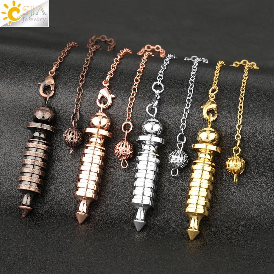 Reiki Pendulum Metal Copper Dowsing Healing Pyramid Pendant Charms Chakra Pendulo Chrome Gold Amulet Pendulos Point Ball Chains