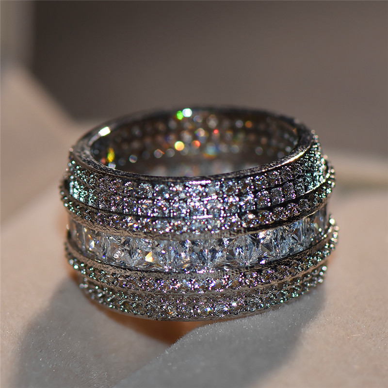 Luxury Women Big Full 5A Zircon Ring Female Bridal Stackable Ring Silver Color Wedding Jewelry Promise Eternity Engagement Diamond Ring Gift