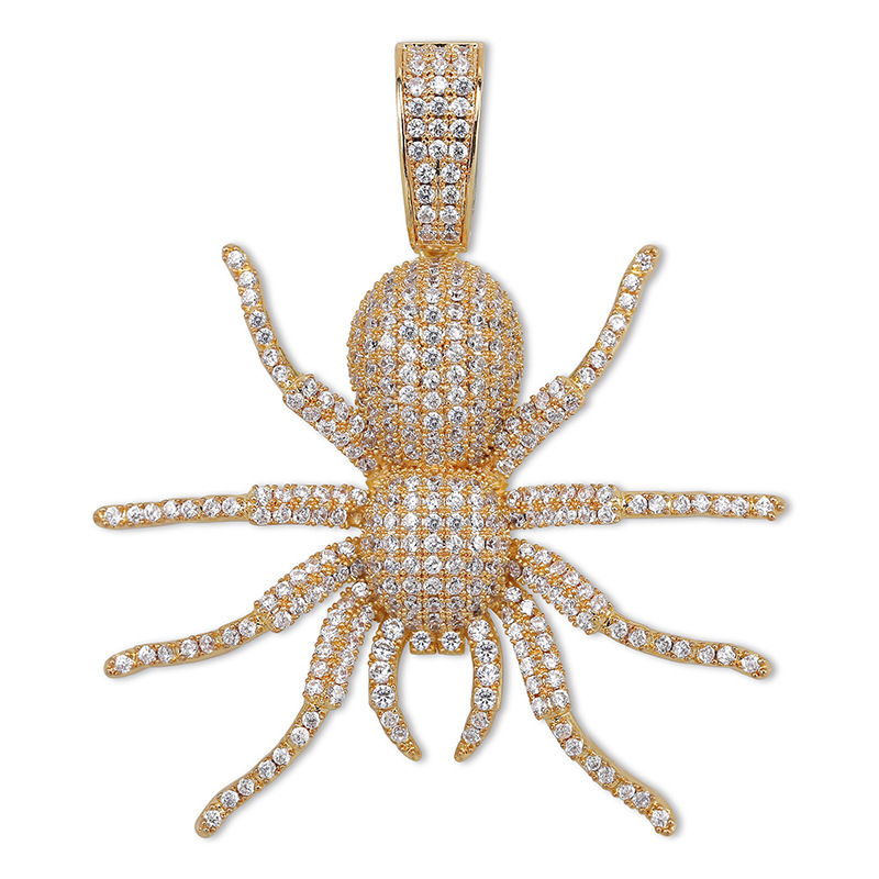Hip Hop Boutique Spider Pendant Men's Bling 18K Real Gold Necklaces Jewelry