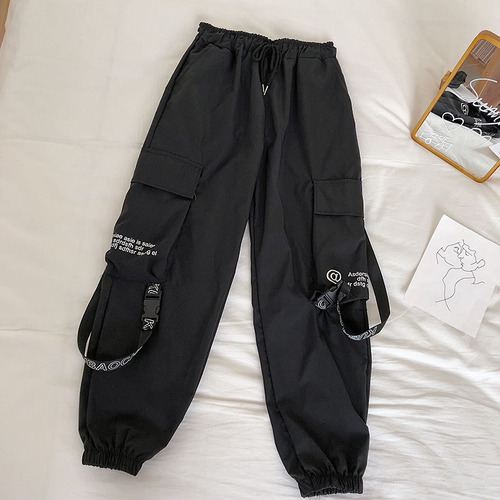 Neploe Hip Hop Streetwear Women Cargo Pants High Waist Pockets Ribbon Trousers Female Loose All Match 2019 New Fashion 90230