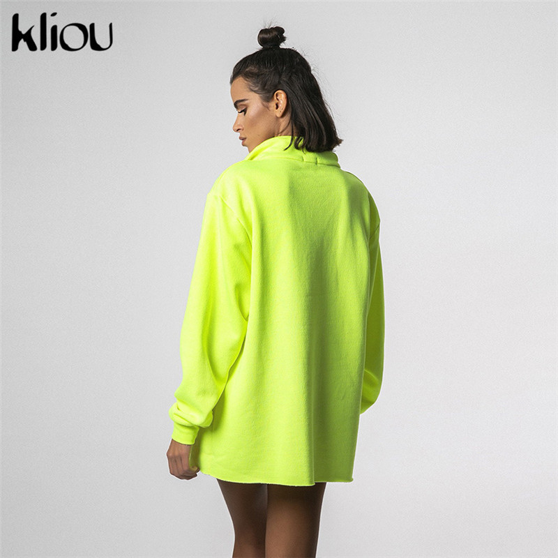 Kliou 2019 New Women Full Sleeve Zipper Fly Turtleneck Loose Sweatshirts Long Length Workout Street Hoodies Casual Pullovers C19041102