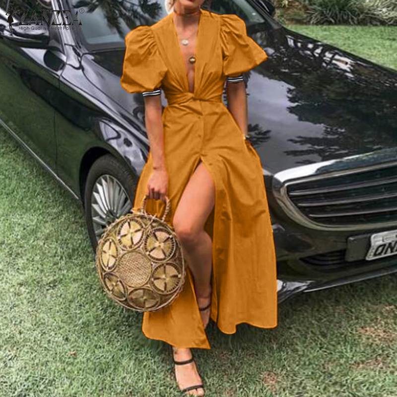 Fashion Women Deep V neck Puff Sleeve Long Dress ZANZEA Summer Party Vestido Casual Buttons Down Split Sundress Elegant Dresses, Black
Fashion Women Deep V neck Puff Sleeve Long Dress ZANZEA Summer Party Vestido Casual Buttons Down Split Sundress Elegant Dresses, Black