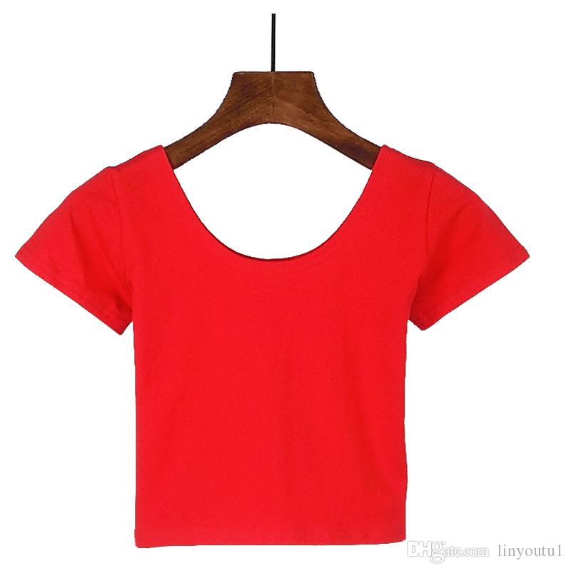 2020 Summer Women T Shirt Short Sleeve O-neck Casual Cotton Black White Red Yellow Tops Tees Female Ladies Crop Top