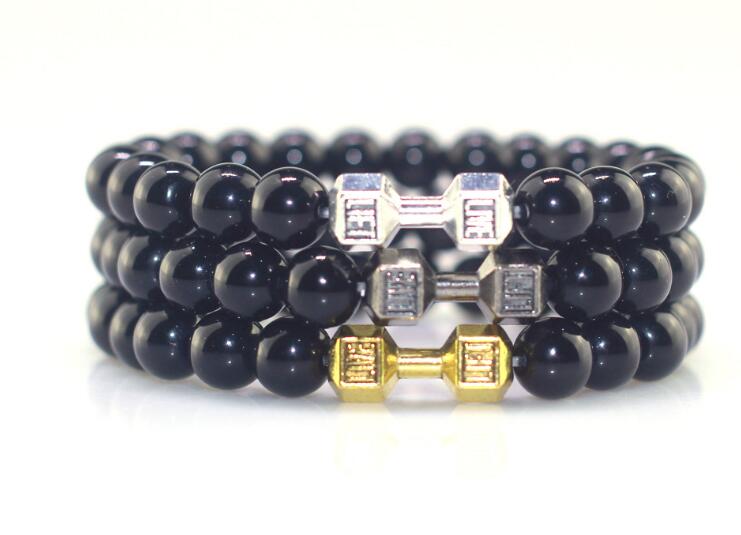 Shiny Dumbbell Bracelet Couple Bracelet Fitness Dumbbell Black Shiny Beaded Bracelet WY357