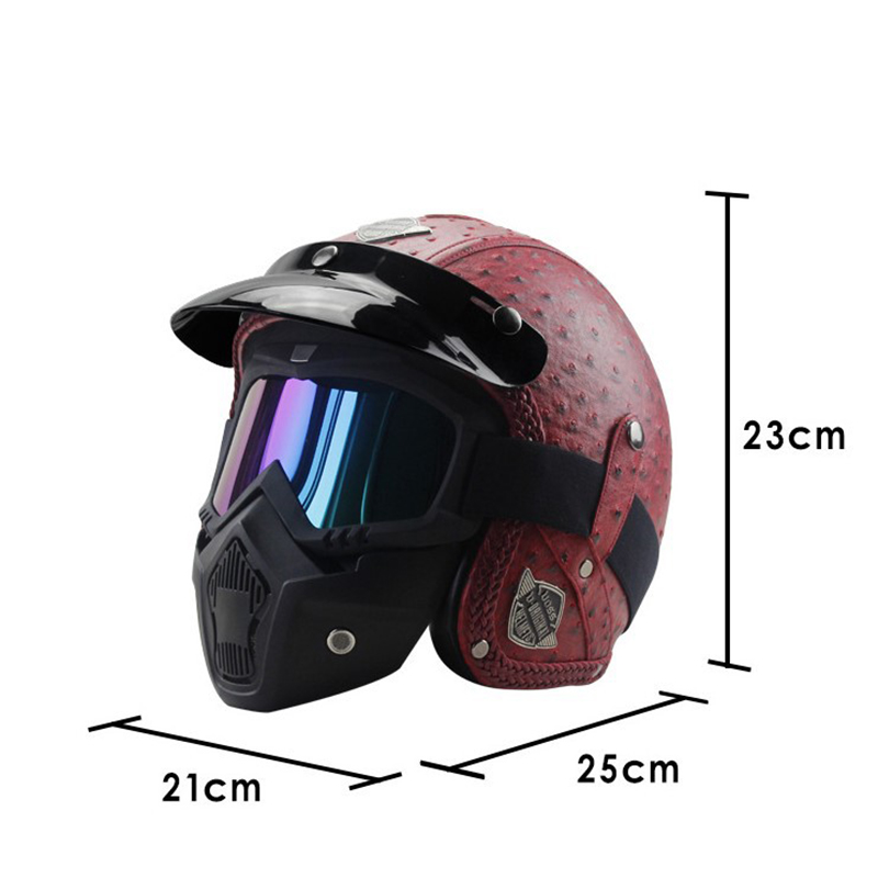 PU Leather Motorcycle Helmets Chopper Bike Half Helmet Open Face Vintage Motorcycle Goggle Mask ATV Moto Helmets