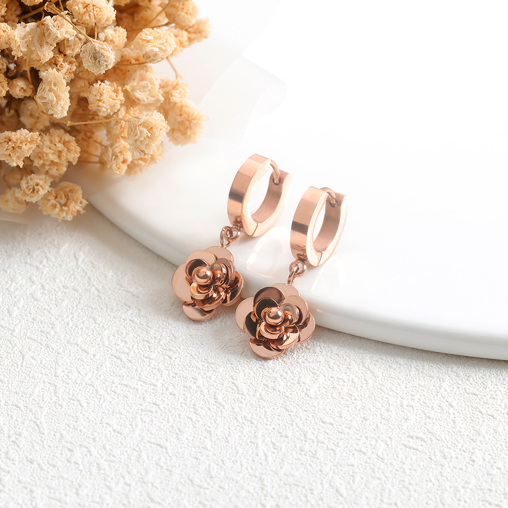 Charm Rose Flower Hoop Earrings Jewelry Rose Gold Plated 316L Stainless Steel Ear Bone Nail Earrings