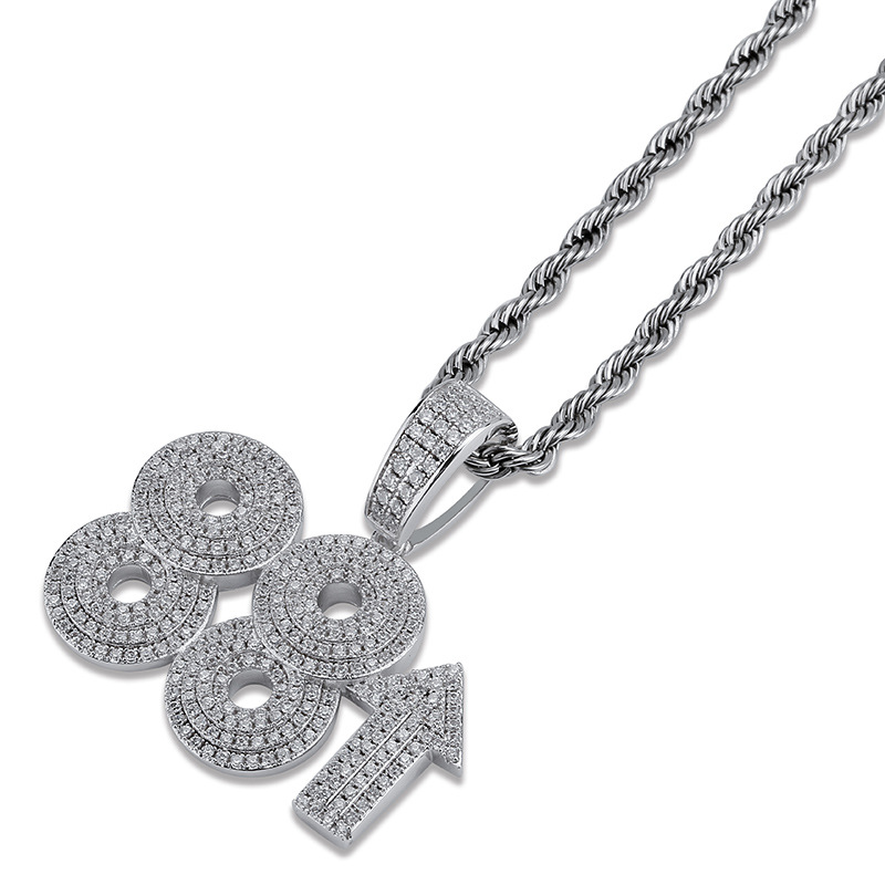 88 Rising Rich Chigga Pendant Necklace Hip Hop Full Cubic Zirconia with Silver Gold Twist Chain