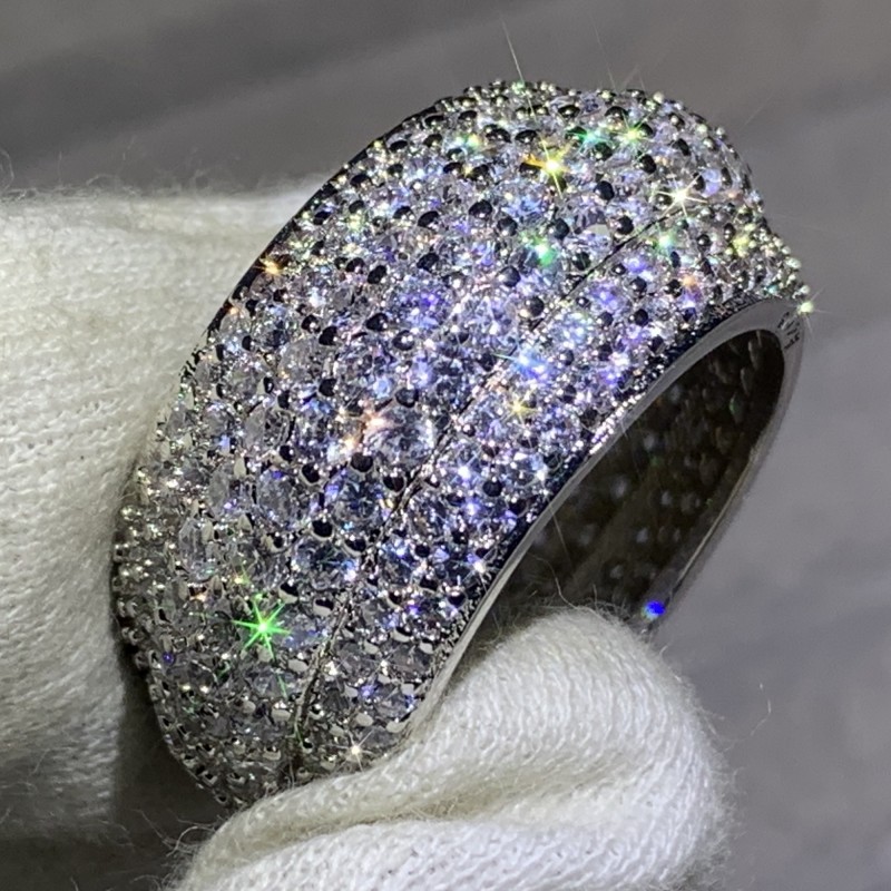 2024 New White Gold Band Ring: Pave CZ Dia Wedding Jewelry 6239