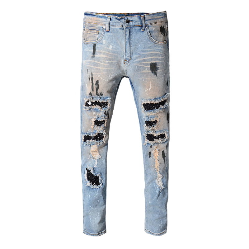 Men's Jeans Fashion Streetwear Men Retro Blue Paint Destroyed Ripped Punk Pants Patchwork Designer Hip Hop Homme
Men's Jeans Fashion Streetwear Men Retro Blue Paint Destroyed Ripped Punk Pants Patchwork Designer Hip Hop Homme