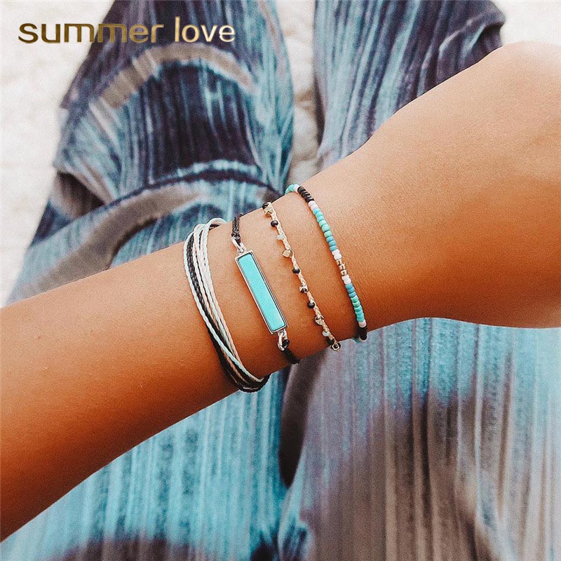 4 Pcs/set Bohemian Blue White Handmade Multilayer Wax Rope Woven Bracelet For Women Blue Square Beaded Personality Charm Bracelet Jewelry
4 Pcs/set Bohemian Blue White Handmade Multilayer Wax Rope Woven Bracelet For Women Blue Square Beaded Personality Charm Bracelet Jewelry