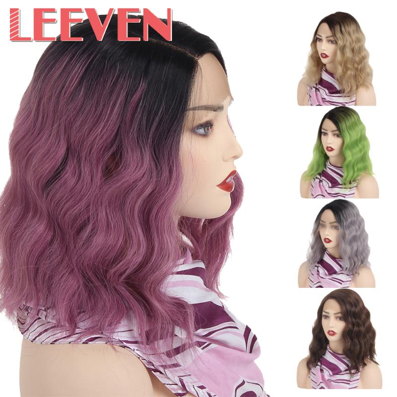 Leeven 14inch Lace Front Wig Green Gray Brown Purple Short Wavy Bob Wig For Woman Synthetic Hair Wigs Cosplay Female Hair, Tgreen 
Leeven 14inch Lace Front Wig Green Gray Brown Purple Short Wavy Bob Wig For Woman Synthetic Hair Wigs Cosplay Female Hair, Tgreen