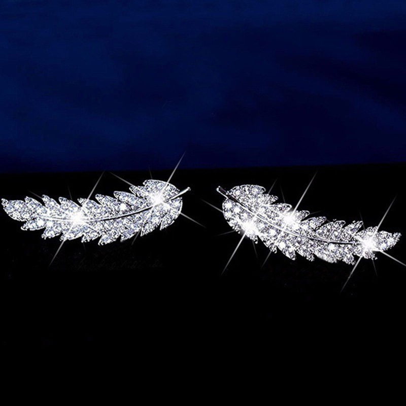 White Zircon Leaves Stud Earrings Charm Diamond Dangle Earring Ear Bone Nail Women Men No Allergies