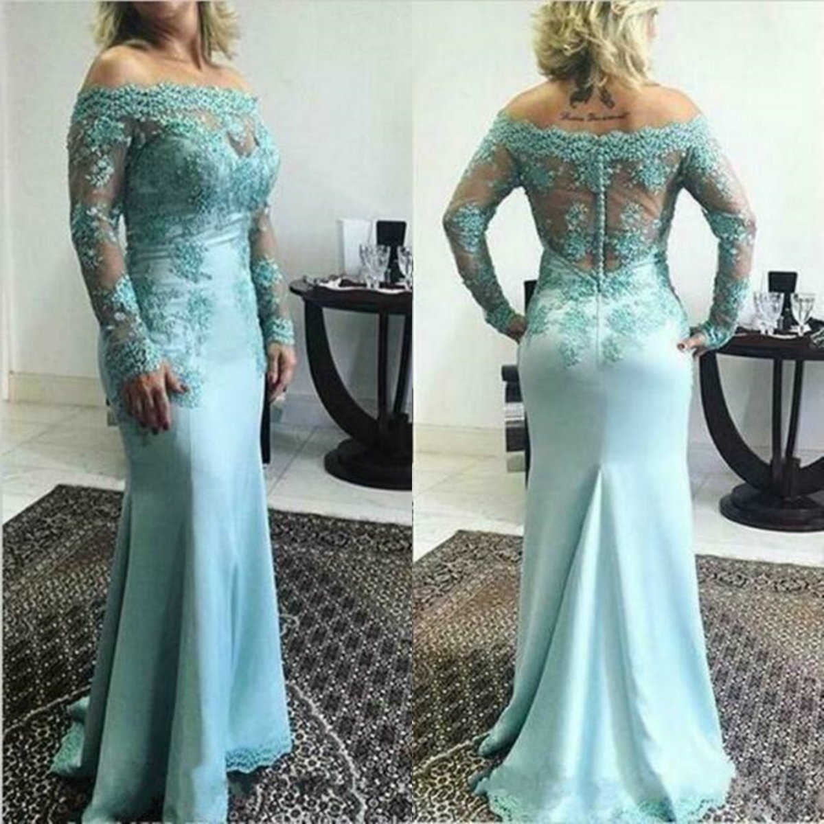 2019 Elegant Mother of the Bride Dresses Off Shoulder Lace Appliqued Long Sleeves Evening Gowns Custom Floor Length Wedding Guest Dress
2019 Elegant Mother of the Bride Dresses Off Shoulder Lace Appliqued Long Sleeves Evening Gowns Custom Floor Length Wedding Guest Dress