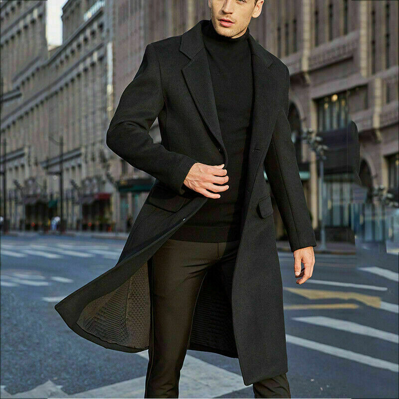 Autumn and Winter Men's Vintage Fashion Boutique Single Breasted Coat Long Woolen Overcoats Casual Business Solid Color Coat