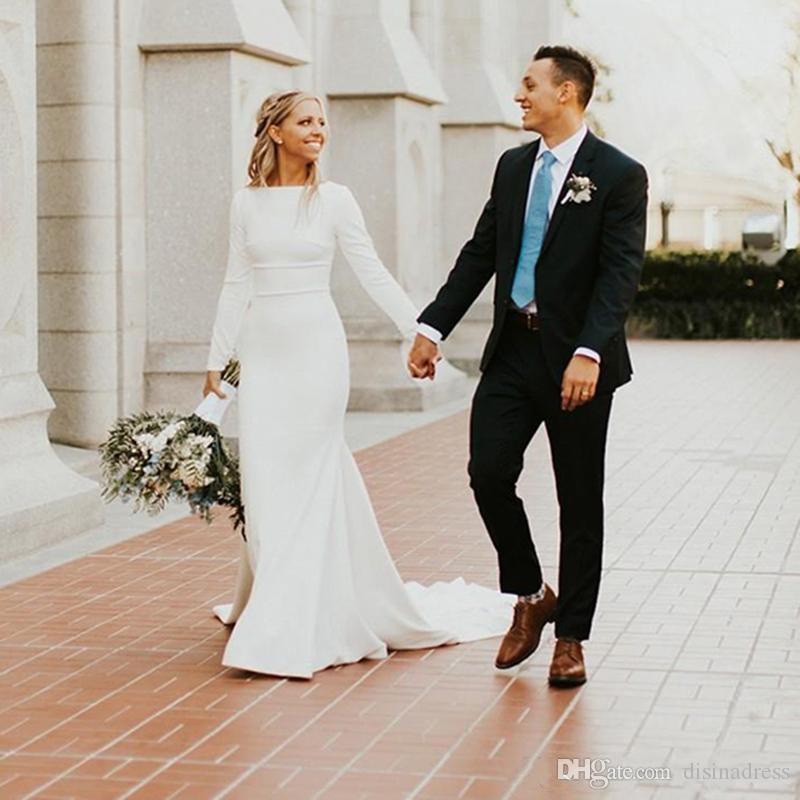 Mermaid New Simple Dresses Boat Neck Long Sleeves Zipper Satin Plus Size Wedding Dress Bridal Gowns Custom Vestidos De Mariee