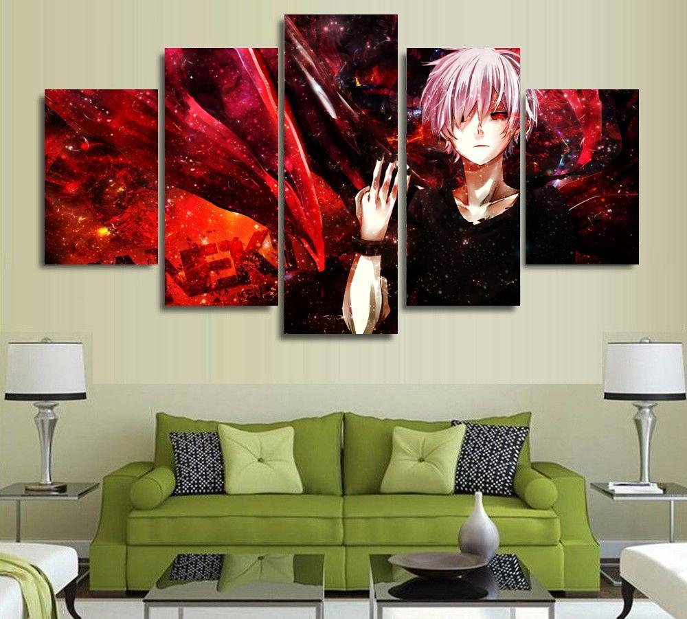5 Panel Anime Tokyo Ghoul Kaneziki Wall Art Picture Home Decoration Living Room Canvas Print Wall Picture Printing On Canvas No Frame