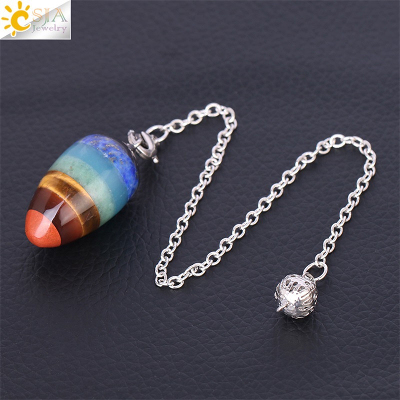 Hot Sale Natural Stone Pendulum Wicca Divination Pendant Small Gyro Egg Shaped Yoga 7 Chakra Healing Beads for Jewelry