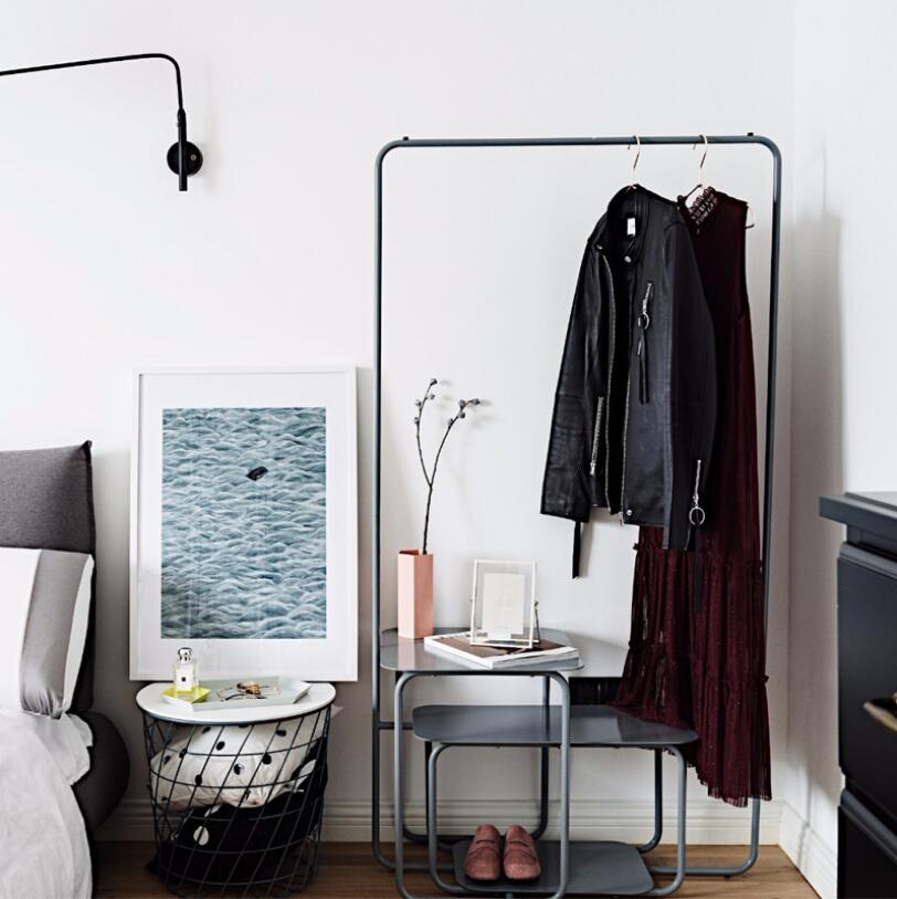 Multi functional floor clothes rack Bedroom Furniture horizontal bar type island racks standing bag creative clothing shelf