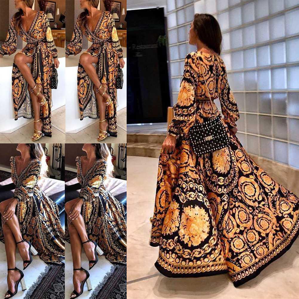 Womens Tie Front Ladies Long Sleeves Christmas Party Evening Long Dress